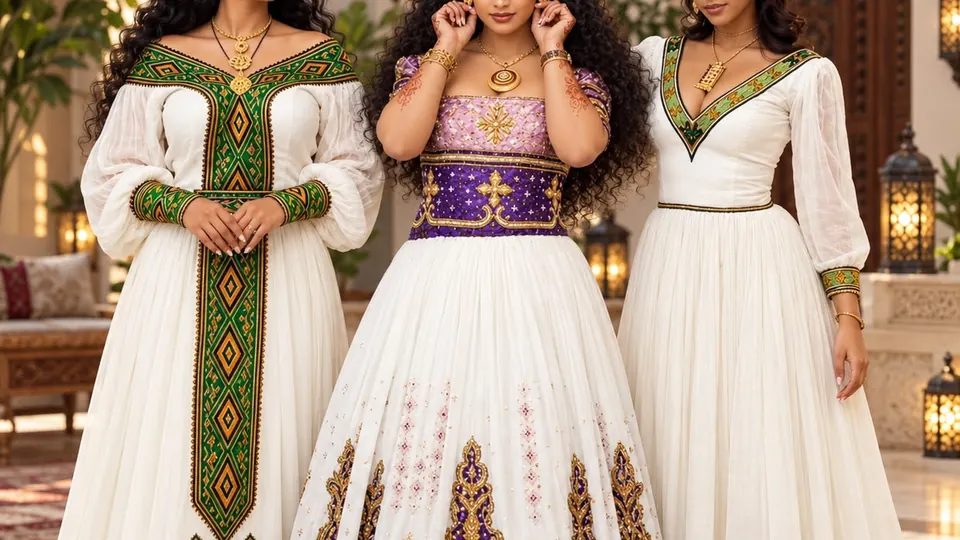 Three habesha kemis styles side by side