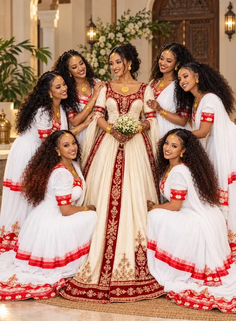 Style example: bridal party in habesha kemis